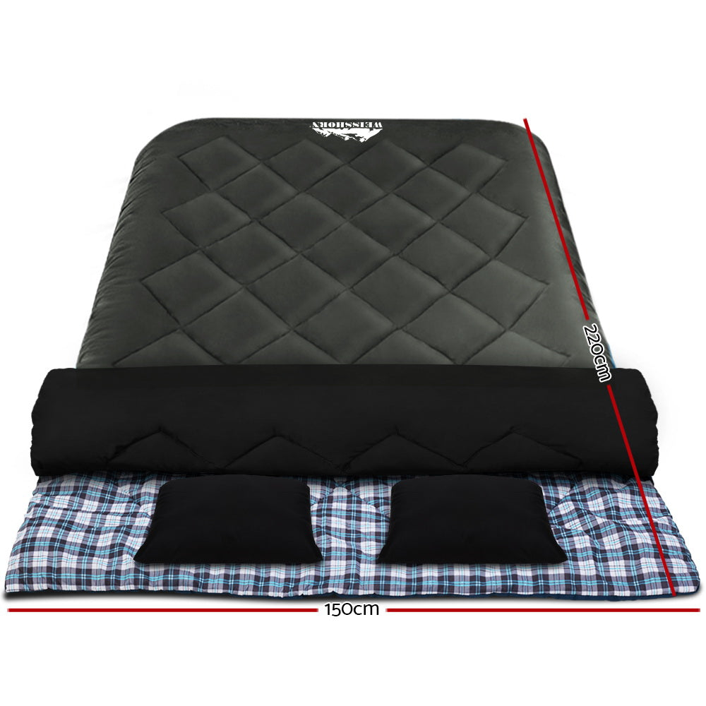 Sleeping Bag Double Pillow Thermal Camping Hiking Tent Grey -10&deg;C