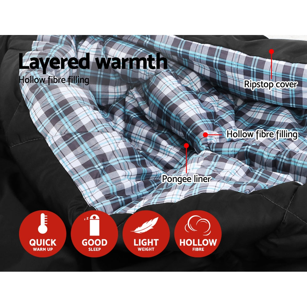 Sleeping Bag Double Pillow Thermal Camping Hiking Tent Grey -10&deg;C
