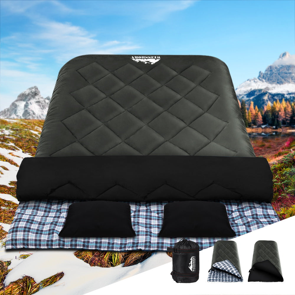Sleeping Bag Double Pillow Thermal Camping Hiking Tent Grey -10&deg;C