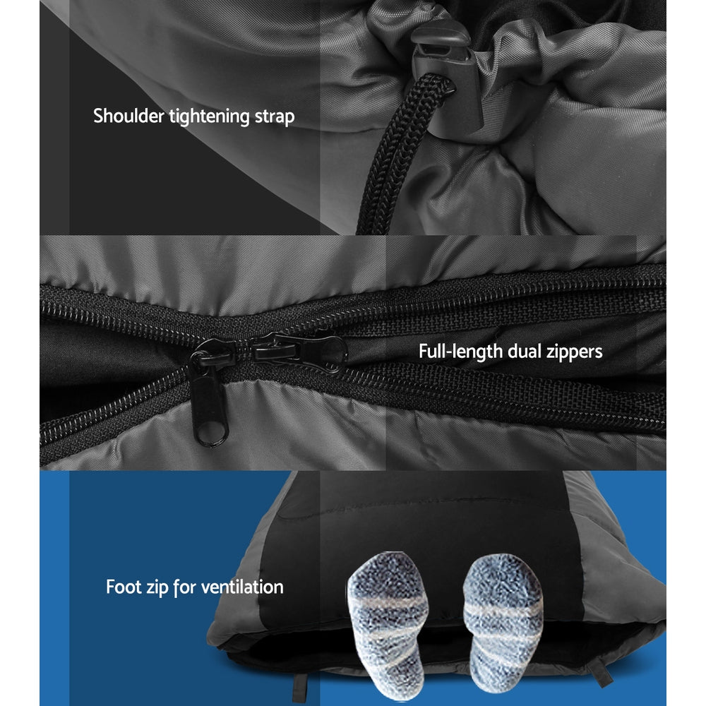 Sleeping Bag Single Thermal Camping Hiking Tent Black -20°C