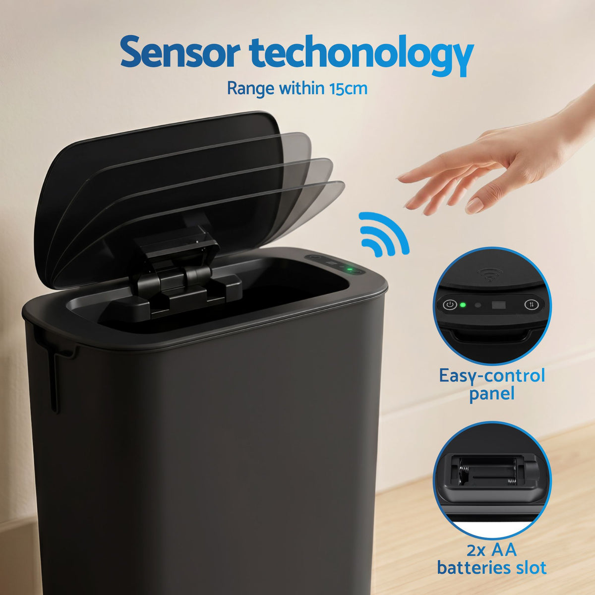 Automatic Trash Bin with Lid 11L Motion Sensor Kitchen Bin Touchless Garbage Can Modern