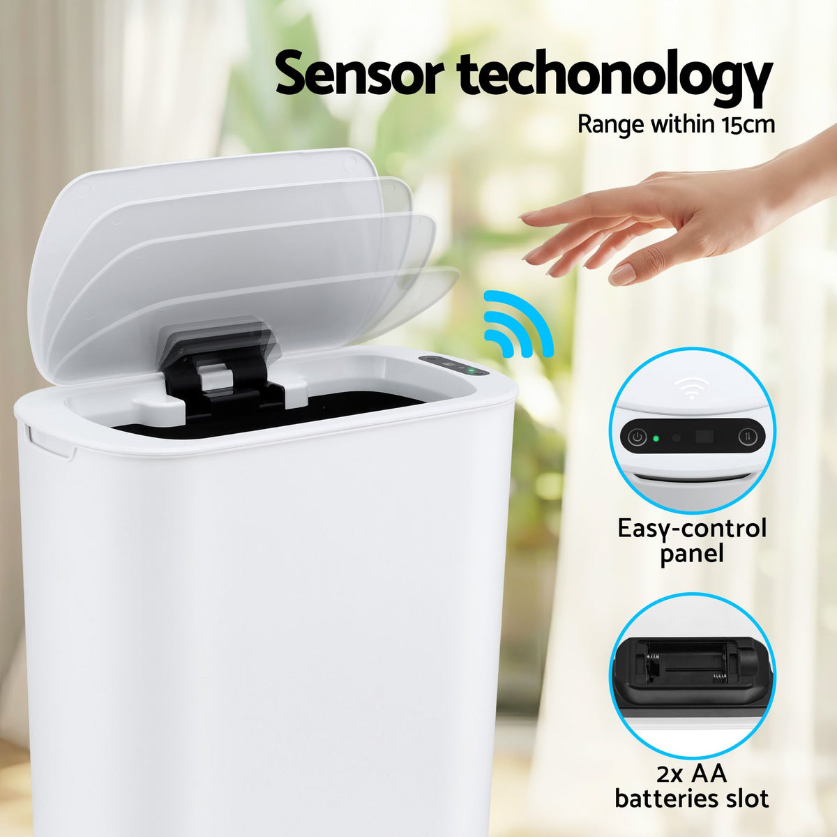 Automatic Trash Bin with Lid 21L Motion Sensor Kitchen Bin Touchless Garbage Can Plastic