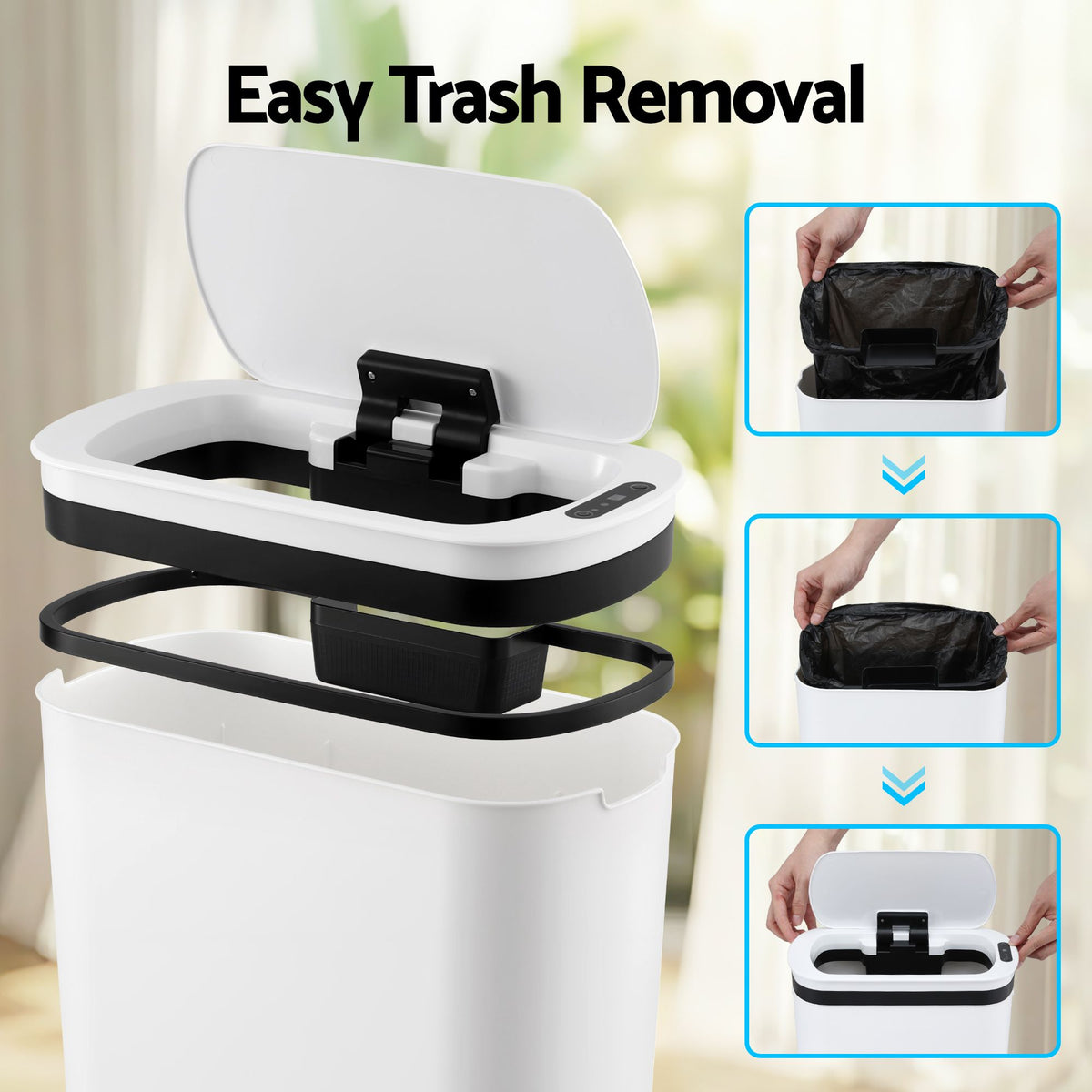 Automatic Trash Bin with Lid 21L Motion Sensor Kitchen Bin Touchless Garbage Can Plastic