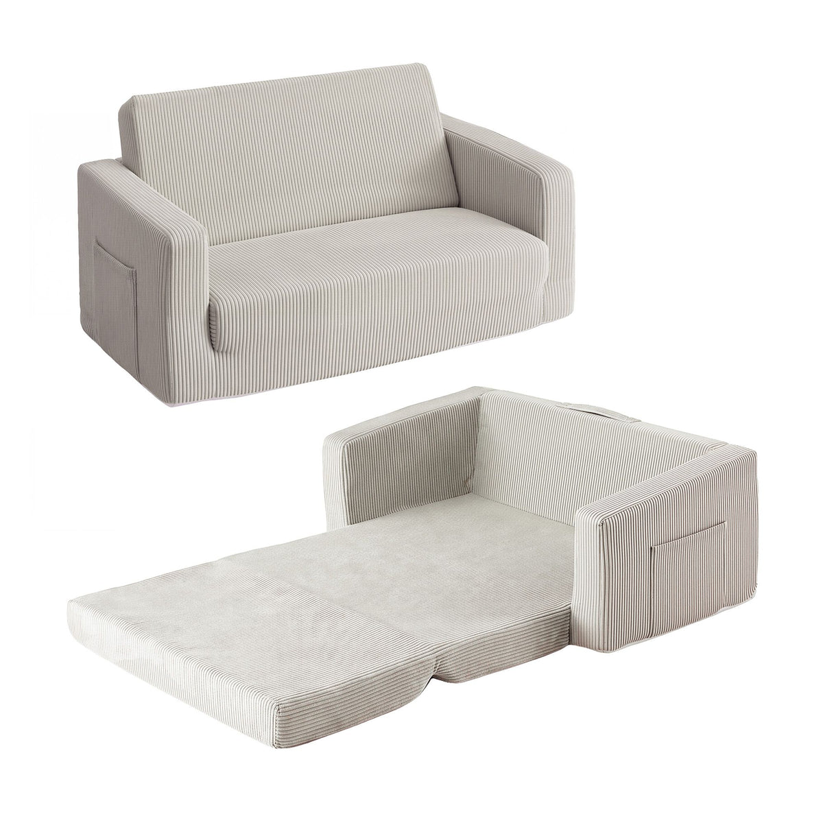 2-in-1 Kids Sofa Toddler Foam Couch with Side Pocket Light Grey