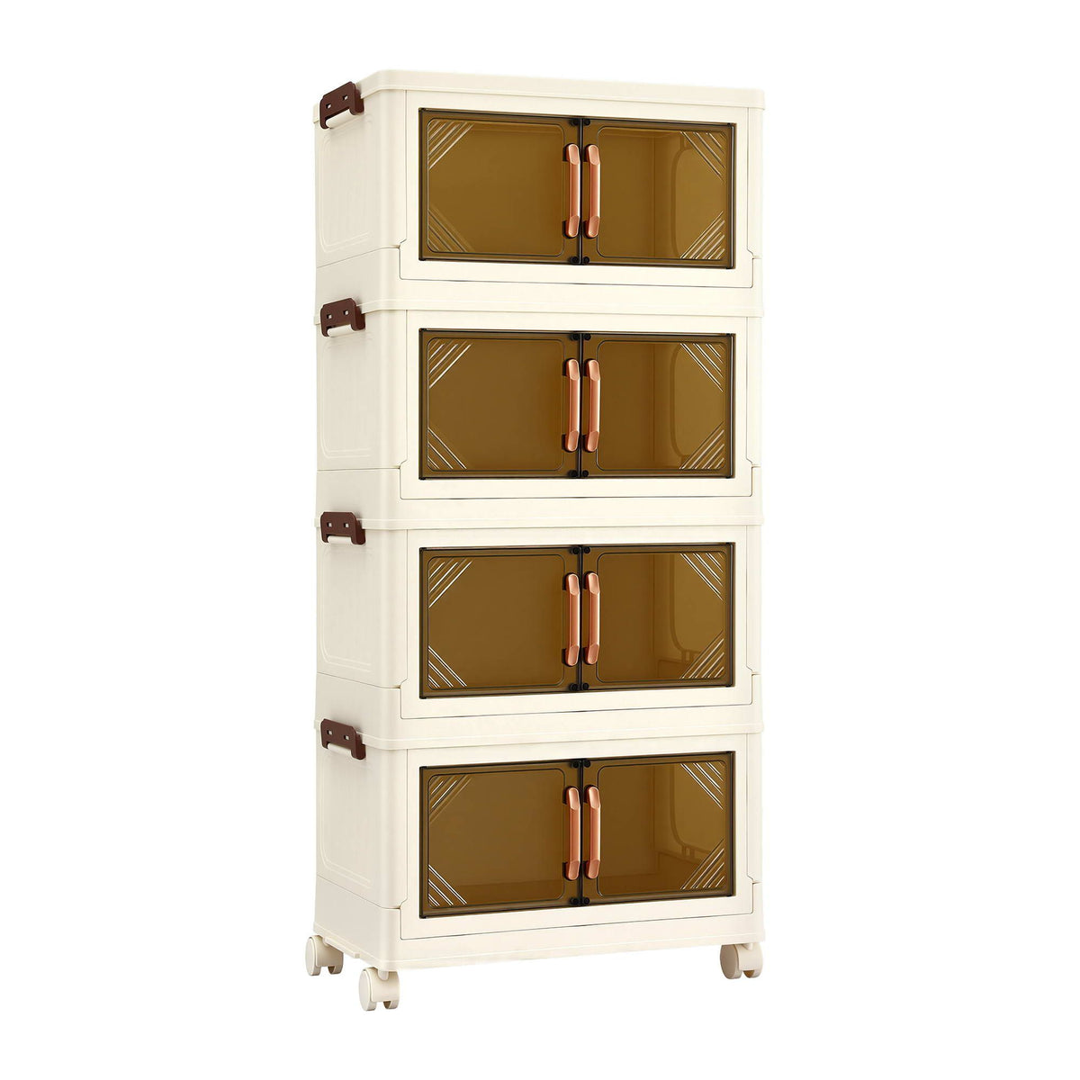 4-Tier Foldable Storage Cabinet Stackable Box Clear Magnetic Door White