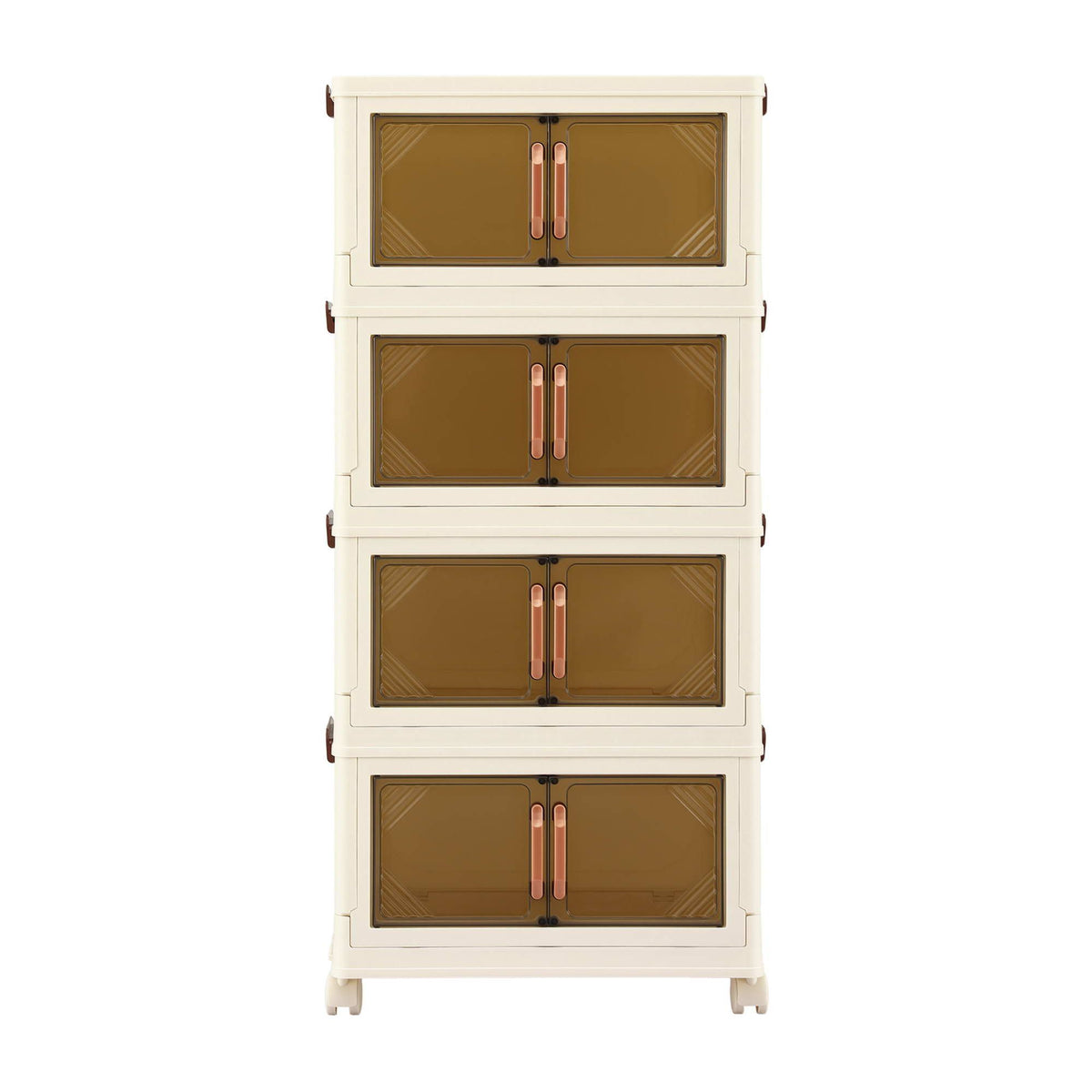 4-Tier Foldable Storage Cabinet Stackable Box Clear Magnetic Door White