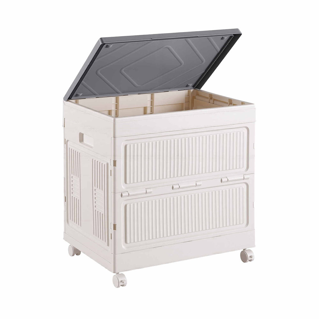 Foldable Storage Cabinet Stackable Box Flip-Top Rolling Organiser White