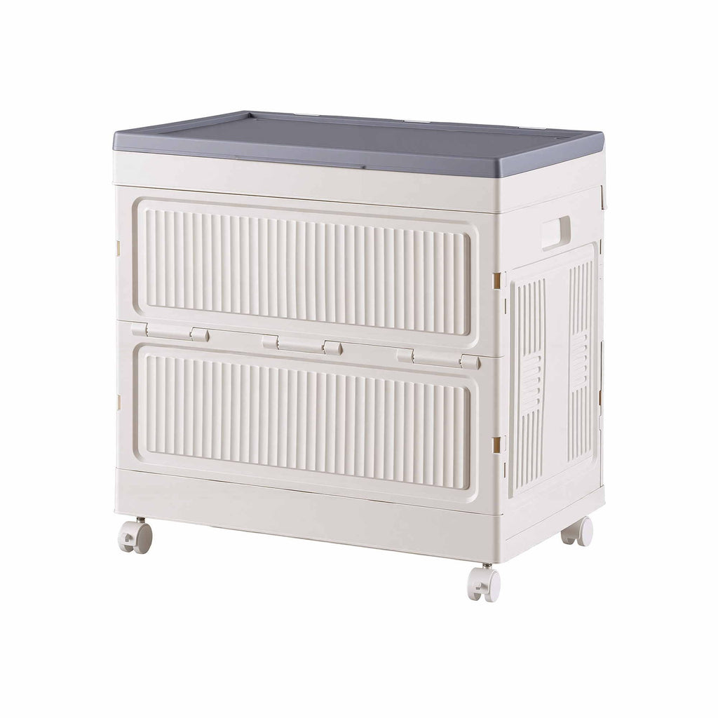 Foldable Storage Cabinet Stackable Box Flip-Top Rolling Organiser White