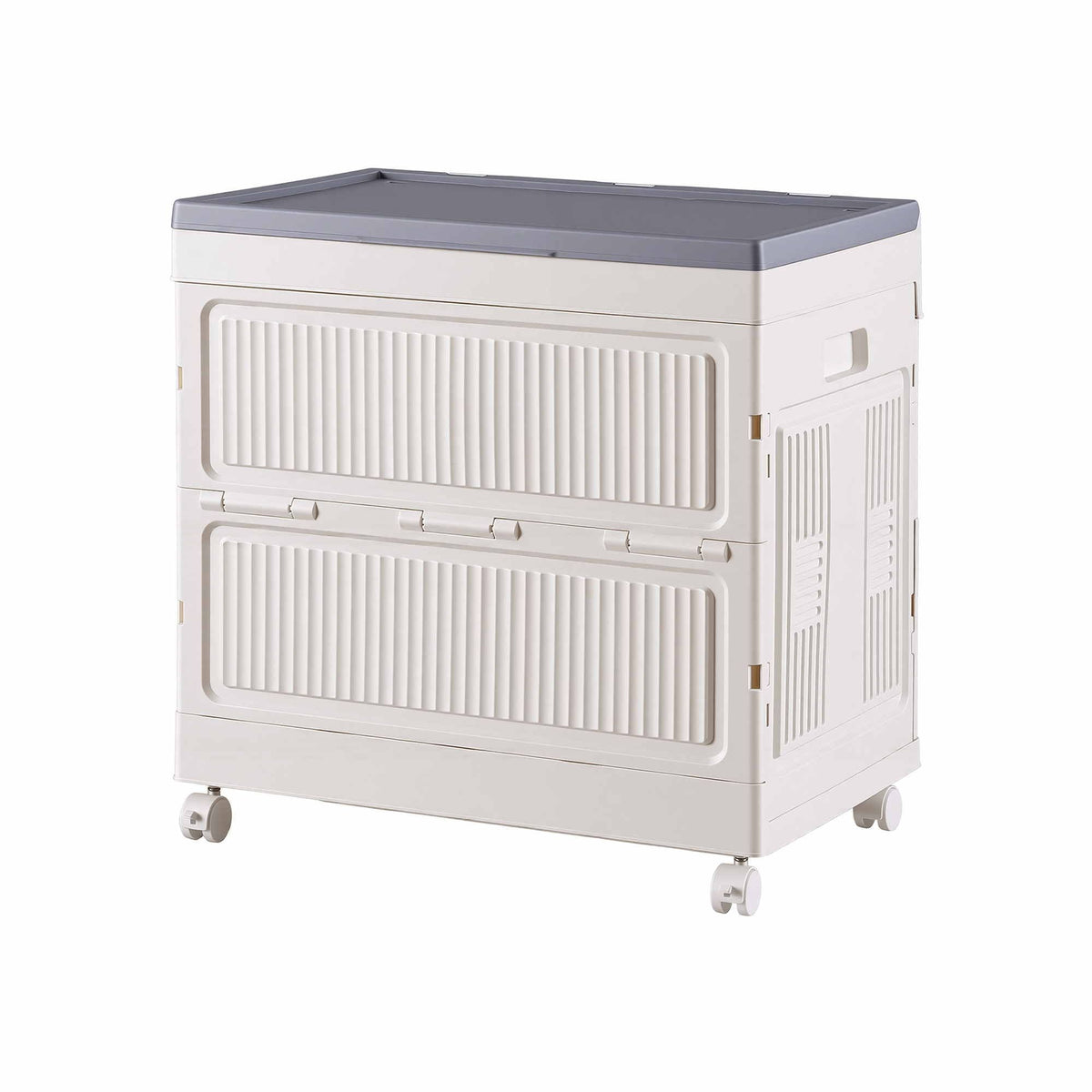 Foldable Storage Cabinet Stackable Box Flip-Top Rolling Organiser White