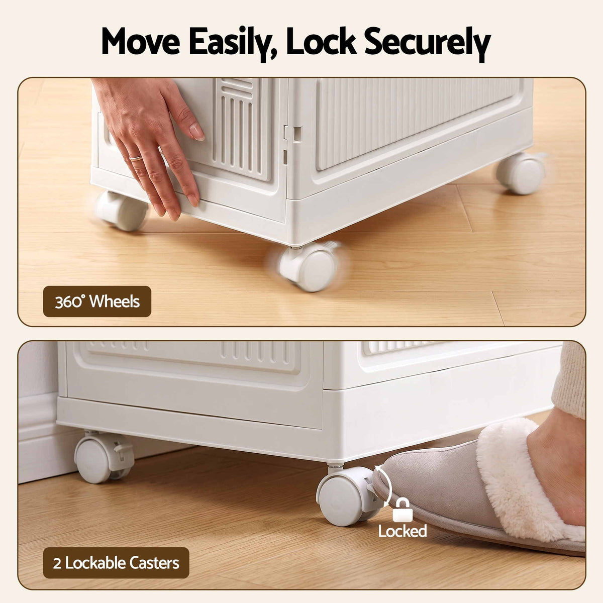 Foldable Storage Cabinet Stackable Box Flip-Top Rolling Organiser White