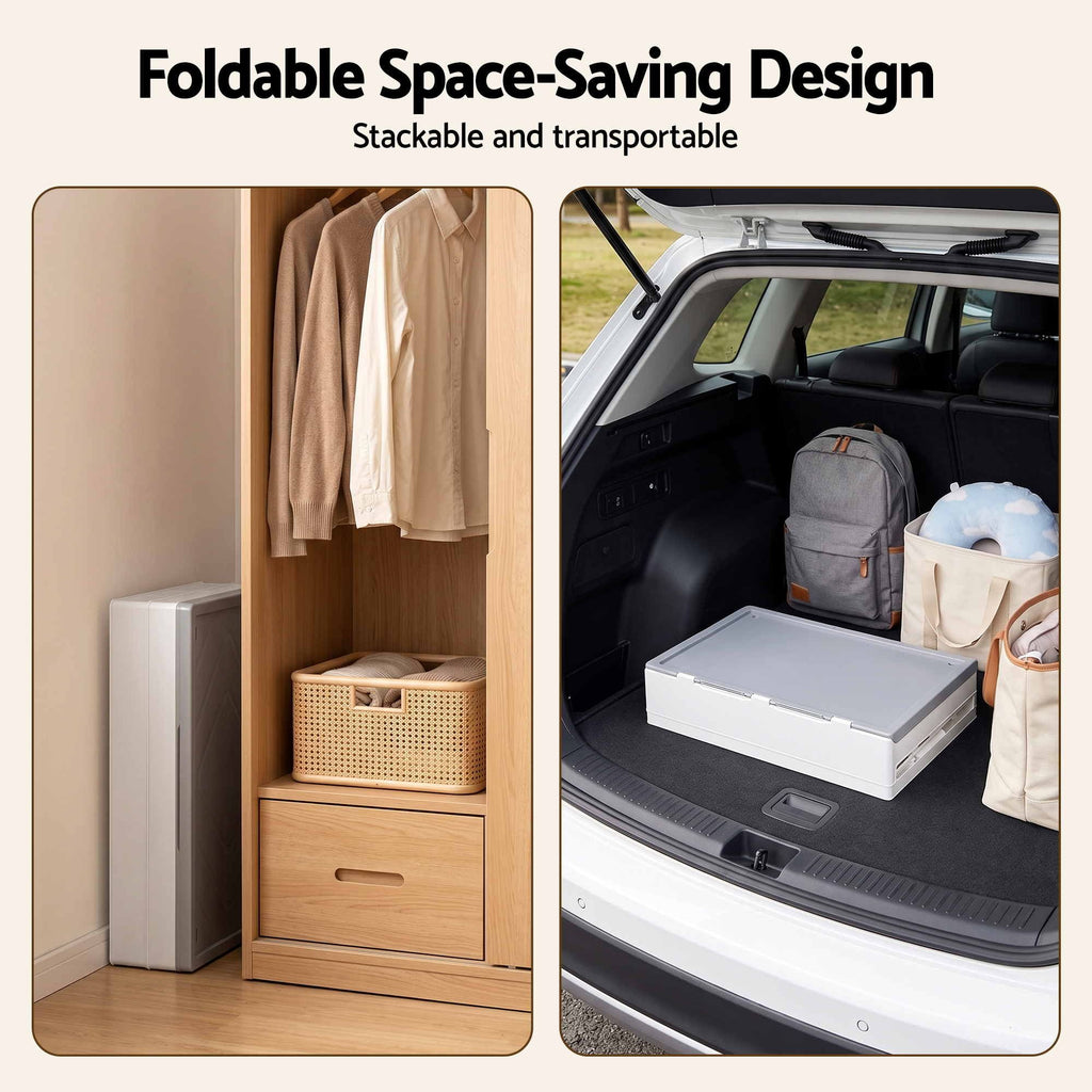 Foldable Storage Cabinet Stackable Box Flip-Top Rolling Organiser White