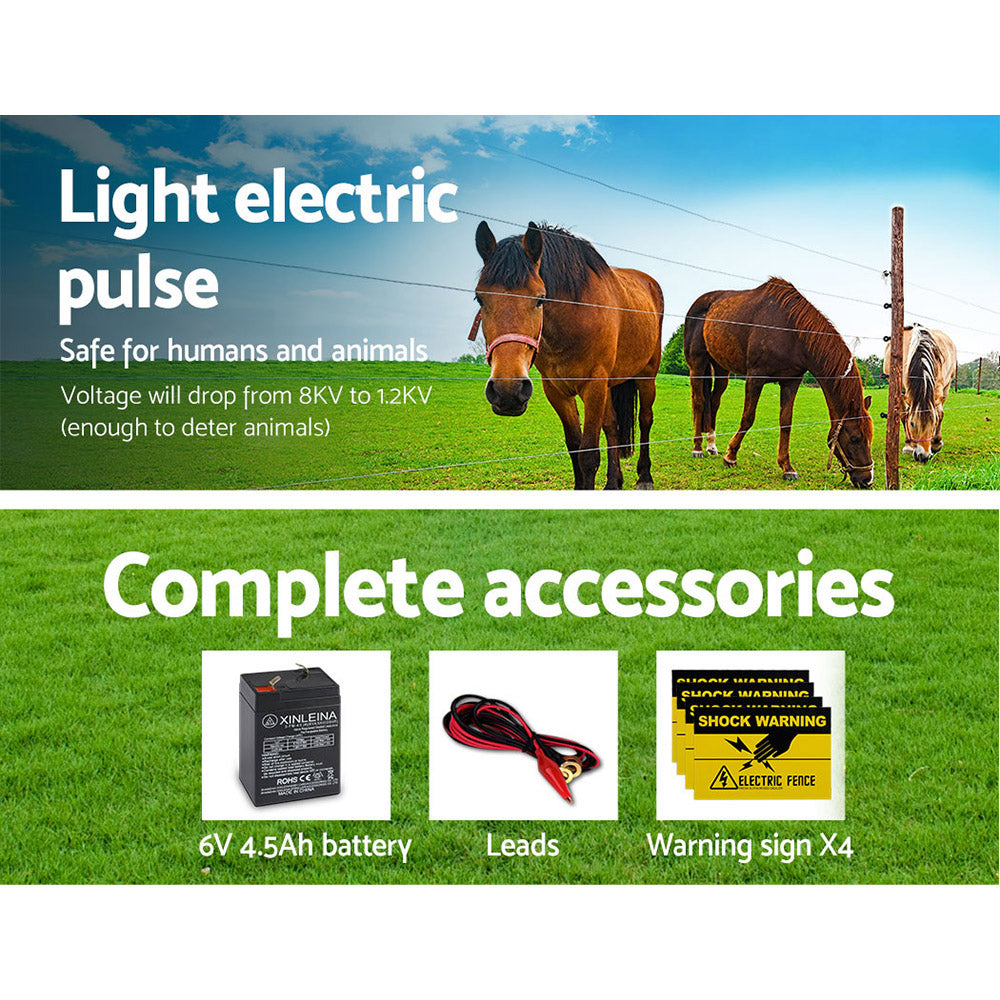 Fence Energiser 5KM Solar Powered 0.15J Electric Fencing Charger