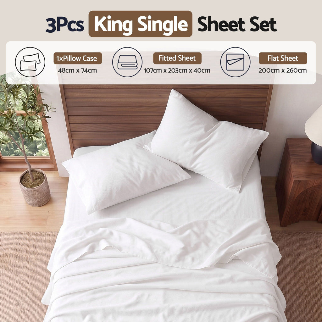 Kingsingle 500TC Cotton 4Pcs Sheet Set with 40cm Extra Deep Pocket for Thick Mattresses