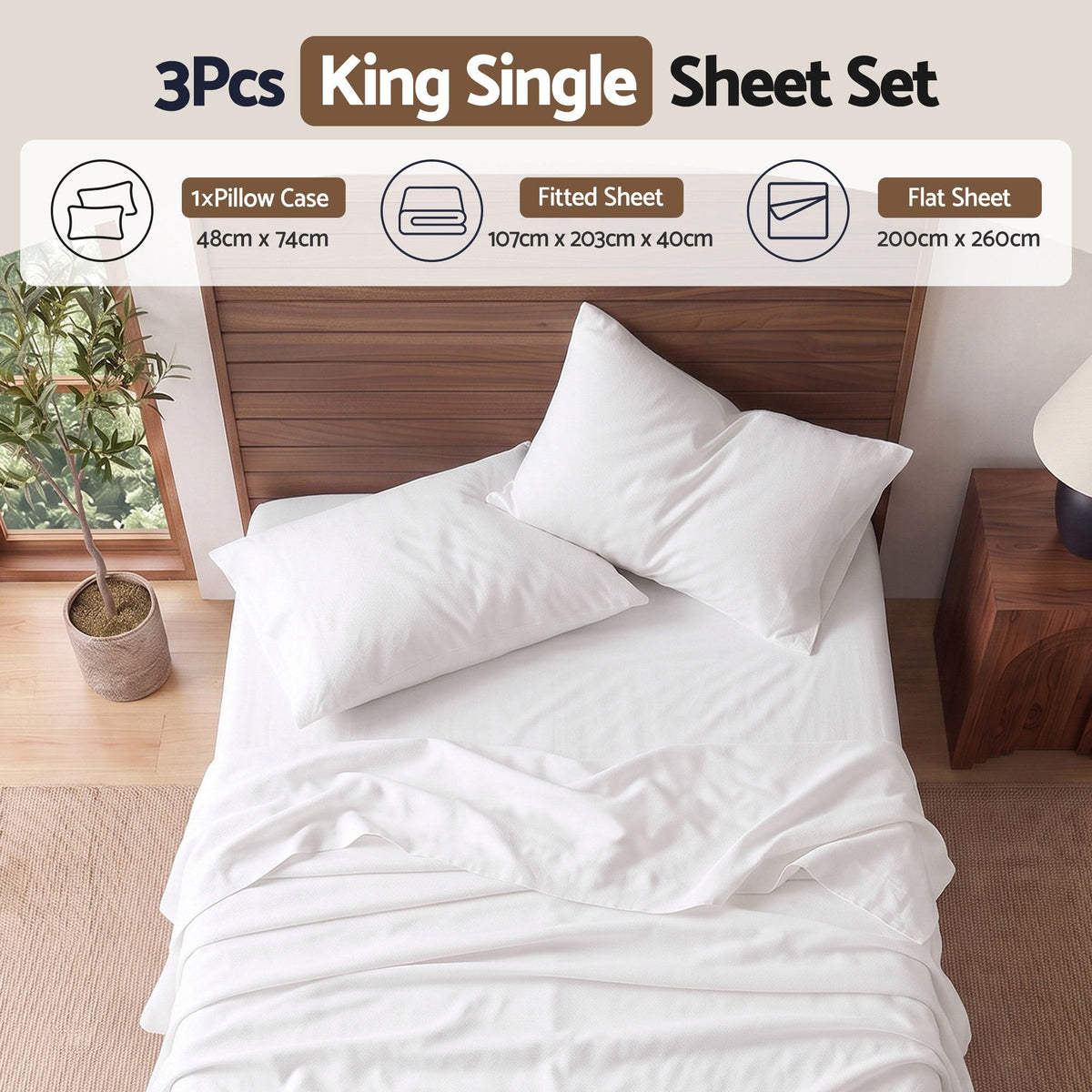 Kingsingle 500TC Cotton 4Pcs Sheet Set with 40cm Extra Deep Pocket for Thick Mattresses
