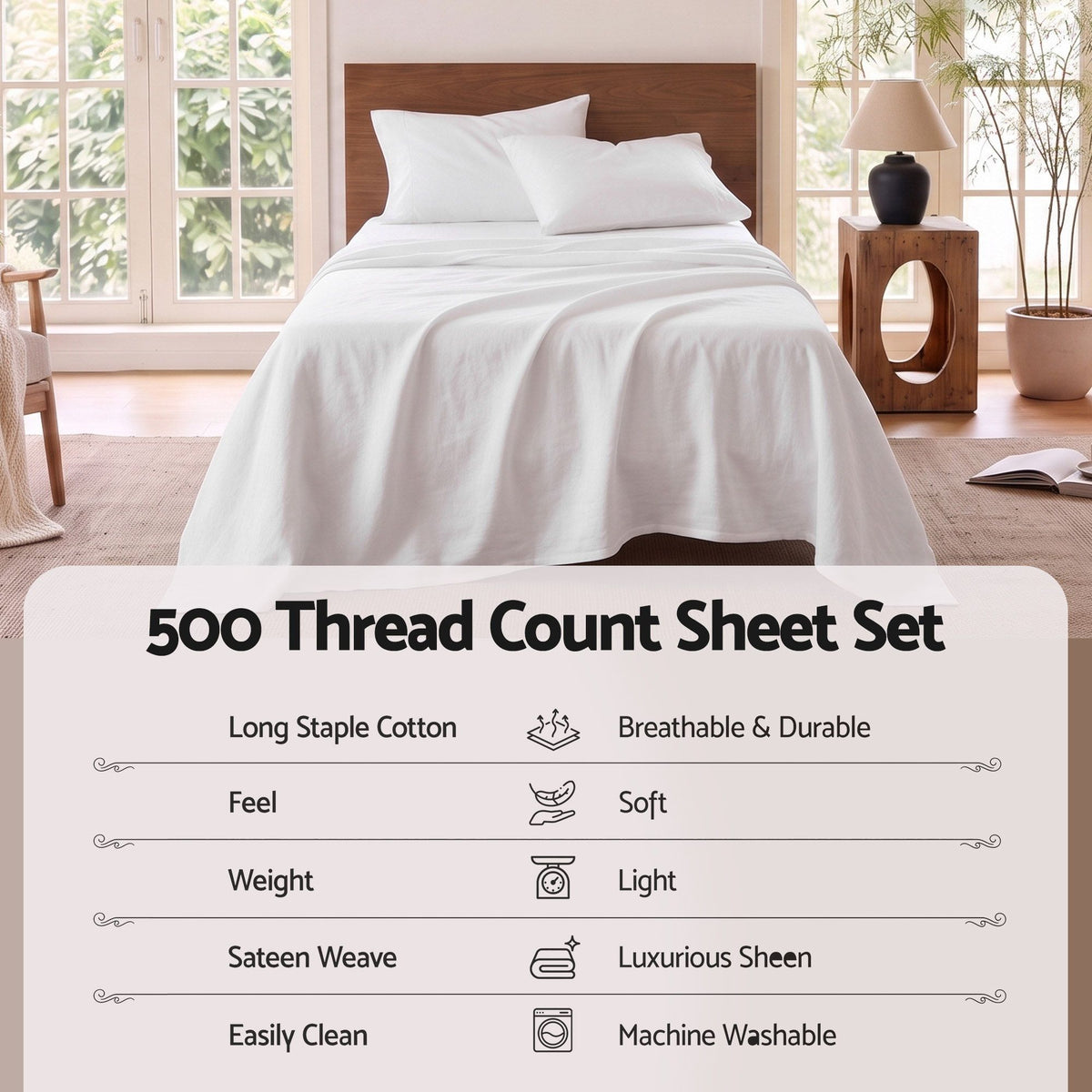 Kingsingle 500TC Cotton 4Pcs Sheet Set with 40cm Extra Deep Pocket for Thick Mattresses