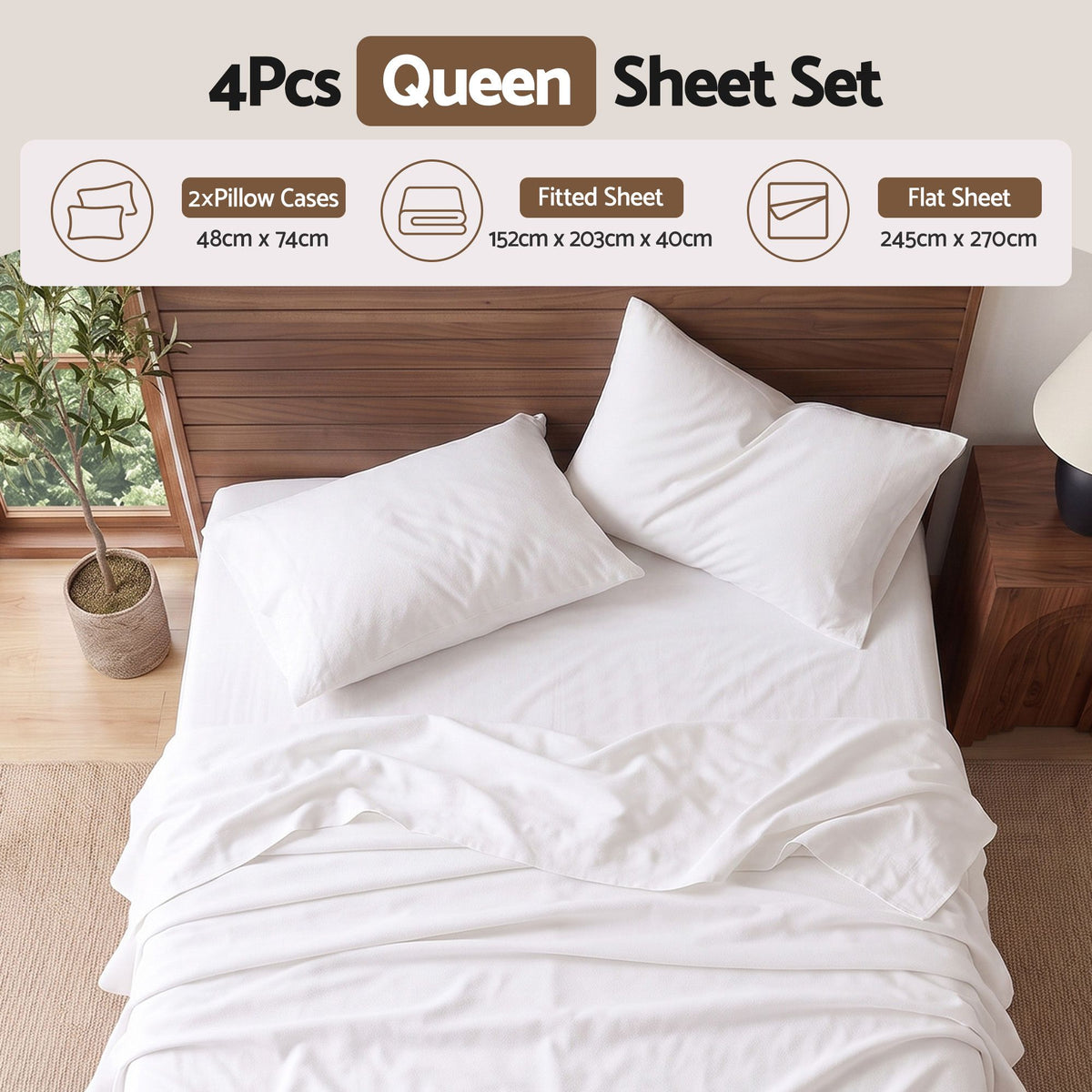 Queen 500TC Cotton 4Pcs Sheet Set with 40cm Extra Deep Pocket for Thick Mattresses Sateen