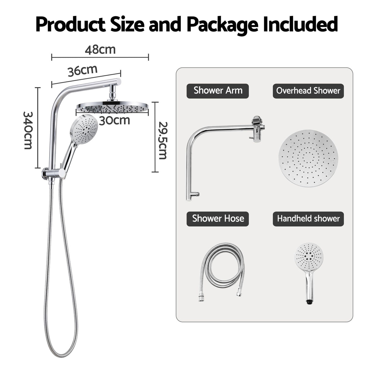 High-Pressure Shower Heads with Anti-burst 1.5m Hose & 304 S.S Rail, Ideal for Bathroom