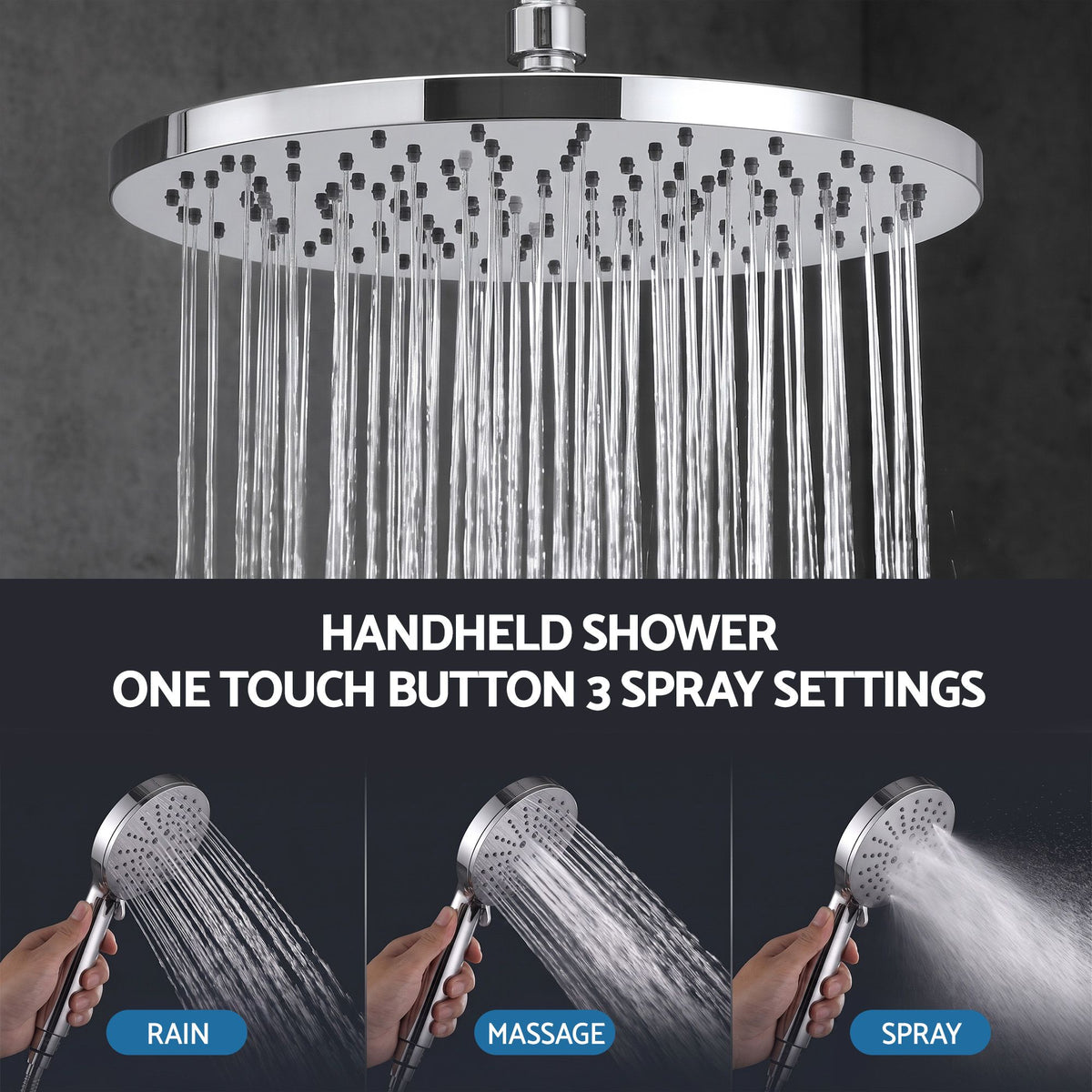 High-Pressure Shower Heads with Anti-burst 1.5m Hose & 304 S.S Rail, Ideal for Bathroom
