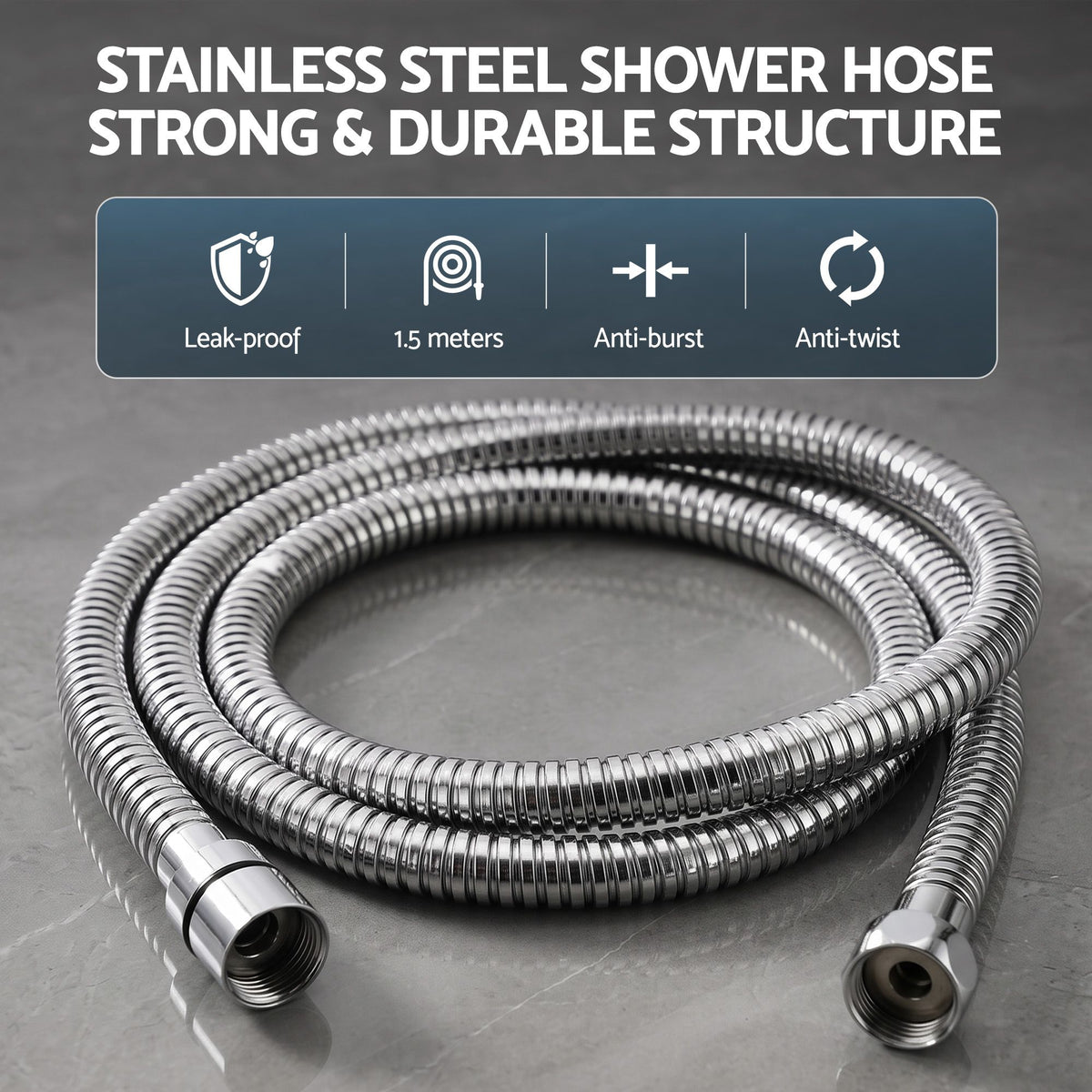 High-Pressure Shower Heads with Anti-burst 1.5m Hose & 304 S.S Rail, Ideal for Bathroom