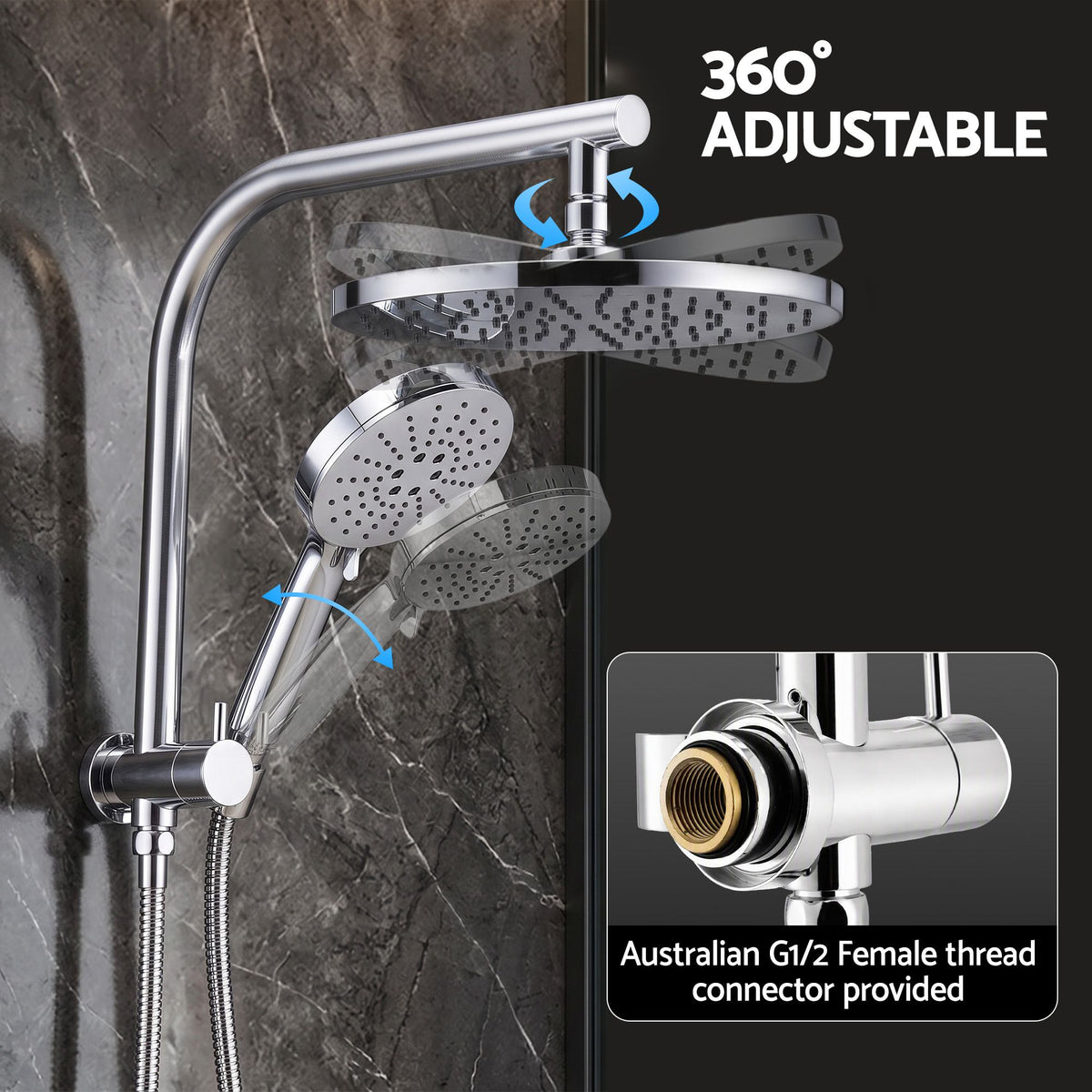 High-Pressure Shower Heads with Anti-burst 1.5m Hose & 304 S.S Rail, Ideal for Bathroom