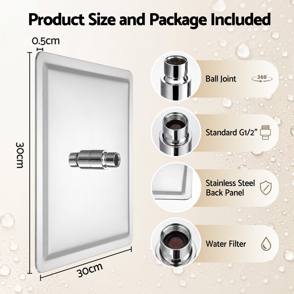 12" Extra Large Rain Shower Head, Air-in Tech for Low Water Pressure, Anti-Clog Silicone