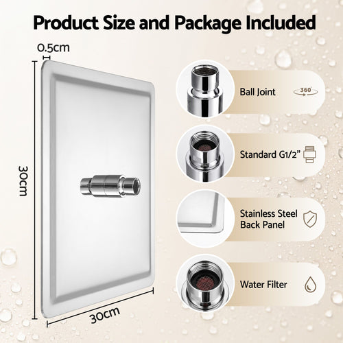 12" Extra Large Rain Shower Head, Air-in Tech for Low Water Pressure, Anti-Clog Silicone