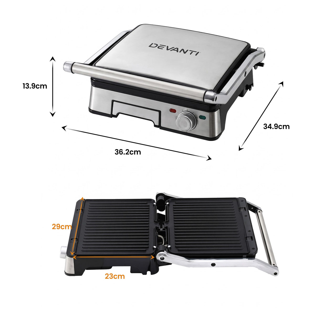 2000W 3-in-1 Panini Press Grill Sandwich Maker 180° Open 4 Slice