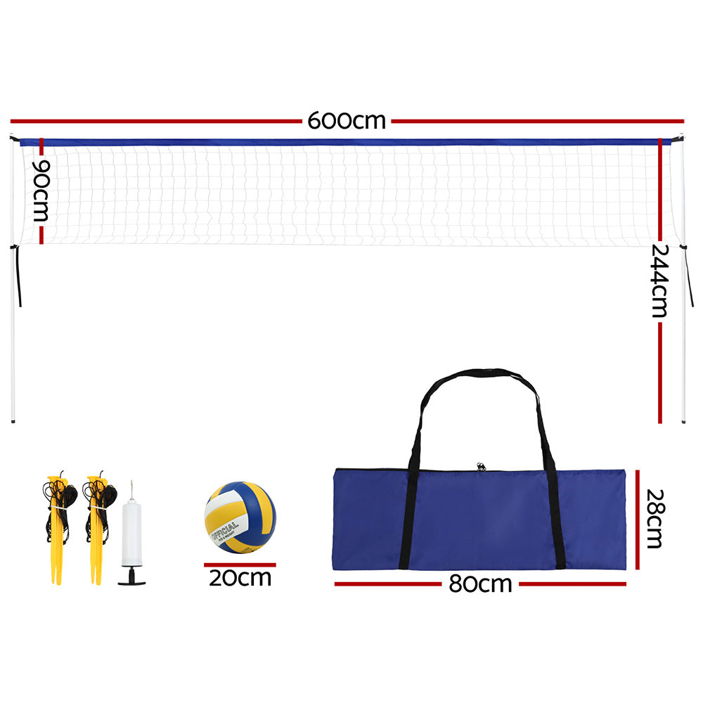 6M Portable Volleyball Net Set Adjustable Height Multi-Sport Net with Ball and Bag