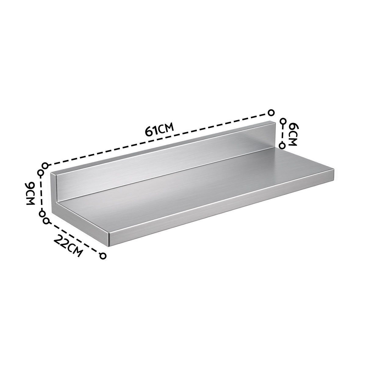 610 x 220mm 430 Stainless Steel L-Shaped Kitchen Wall Shelf