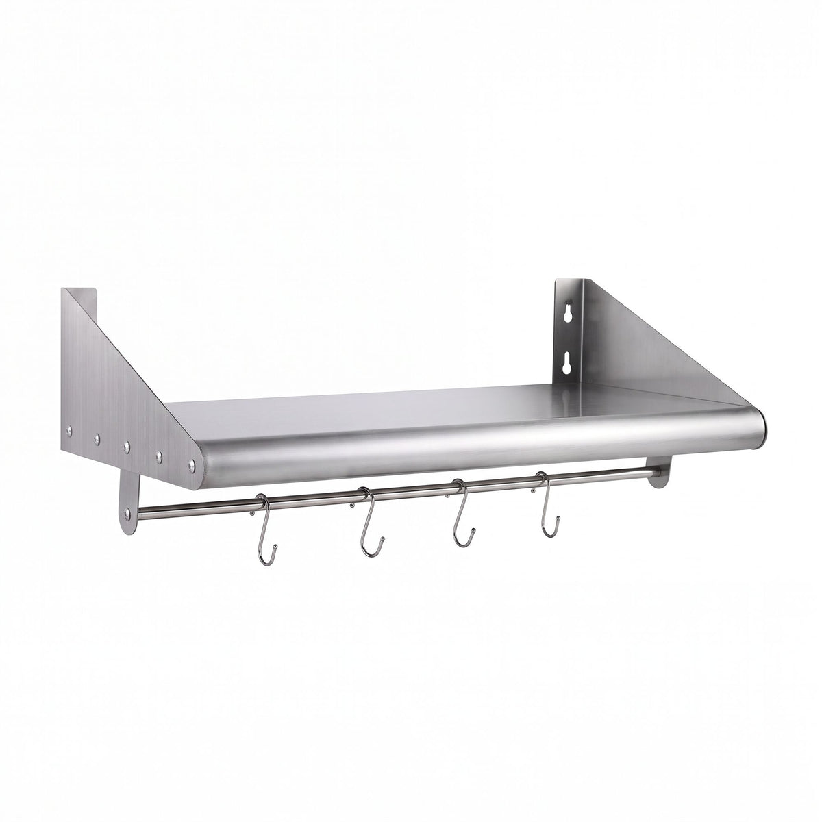 610mm 430 Stainless Steel Wall Shelf with Hooks and Side Guards