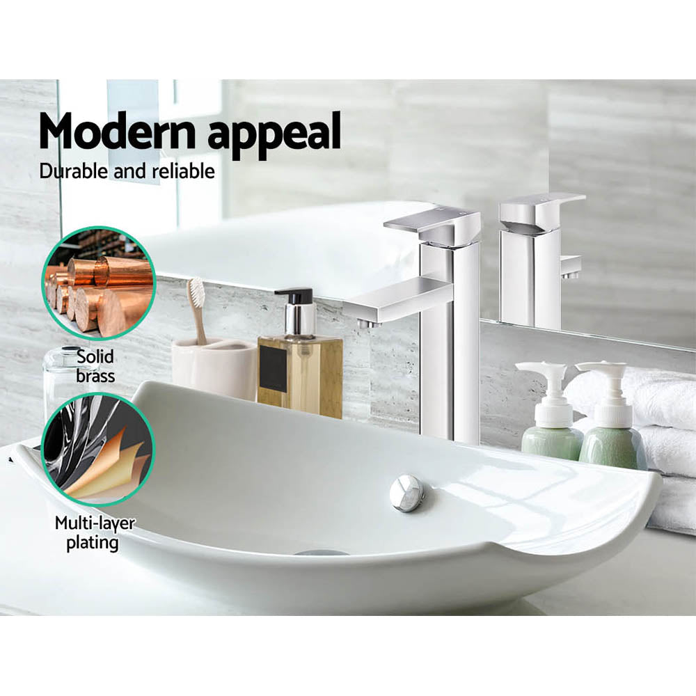 Bathroom Basin Mixer Tap Square Tall Faucet Vanity Laundry Chrome