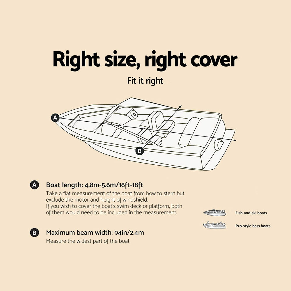 16-18.5ft Boat Cover Trailerable Marine Grade 600D