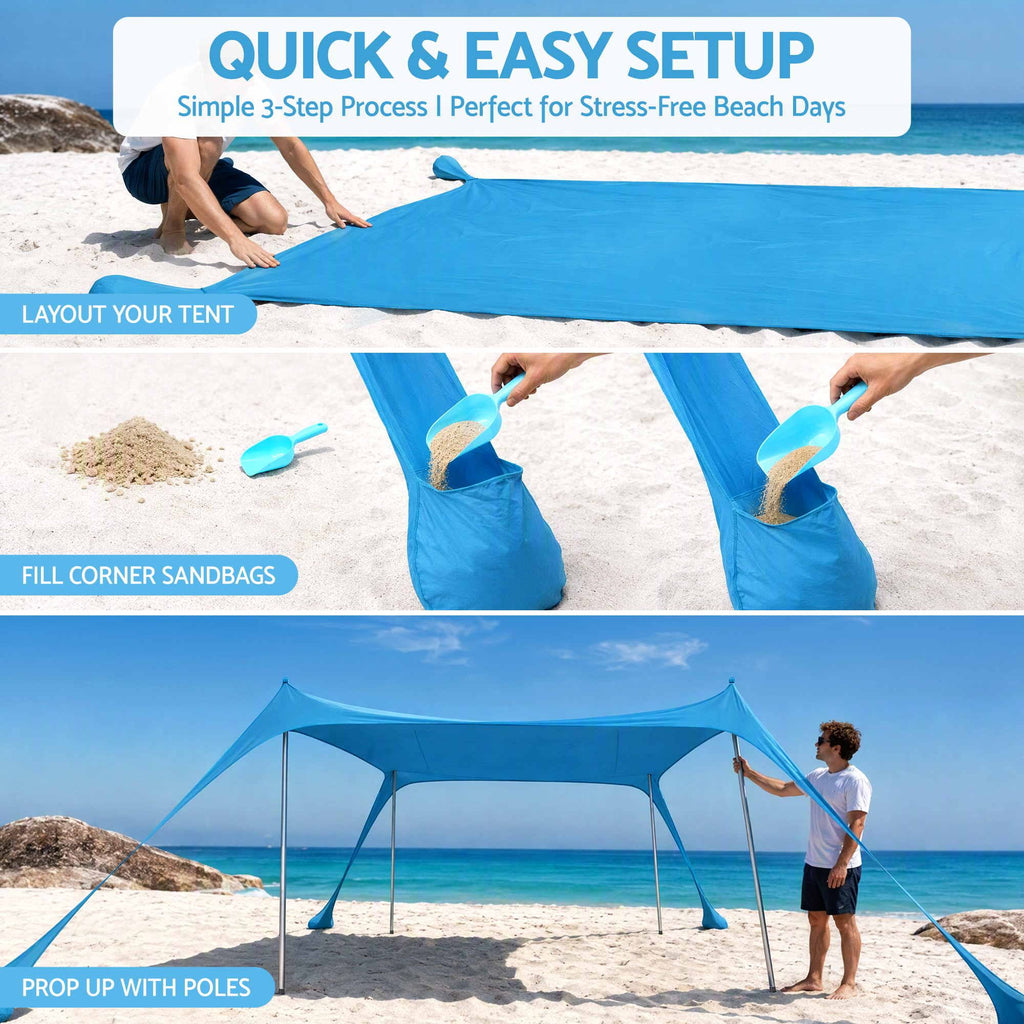 Beach Tent Sun Shelter UPF 50+ Shade 3x3m for 8 Person Outdoor