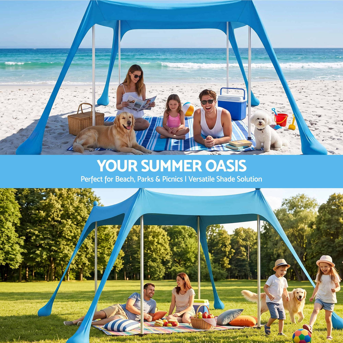 Beach Tent Sun Shelter UPF 50+ Shade 3x3m for 8 Person Outdoor