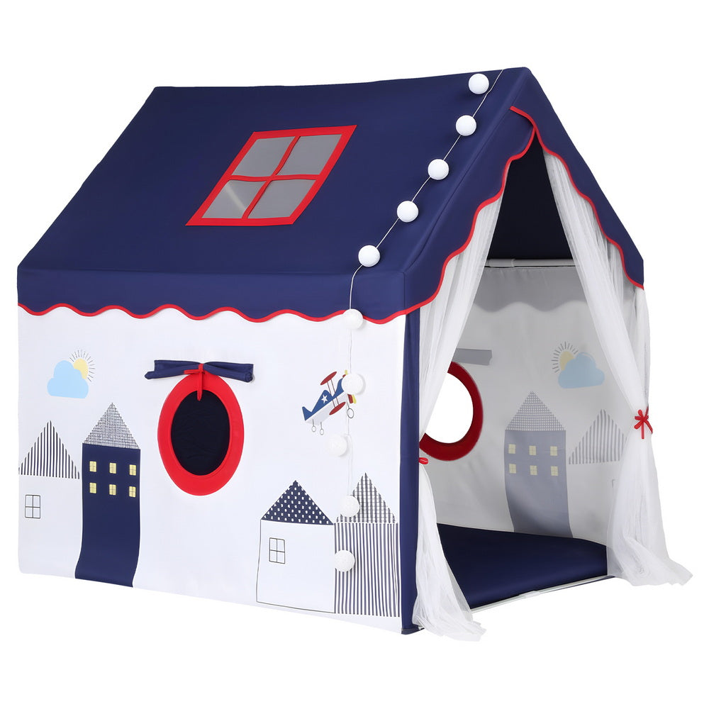 Kids Play Tent Playhouse Castle with Floor Mat String Ball Light 134X103CM