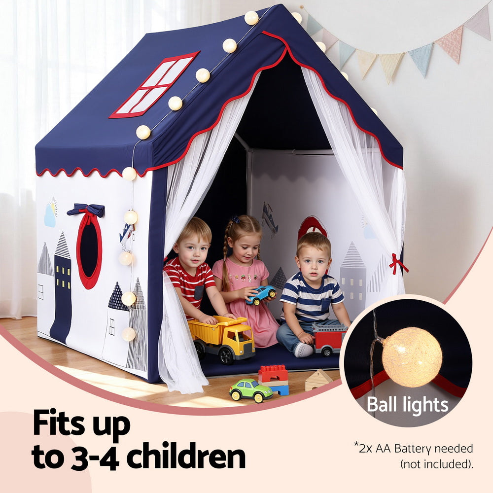 Kids Play Tent Playhouse Castle with Floor Mat String Ball Light 134X103CM