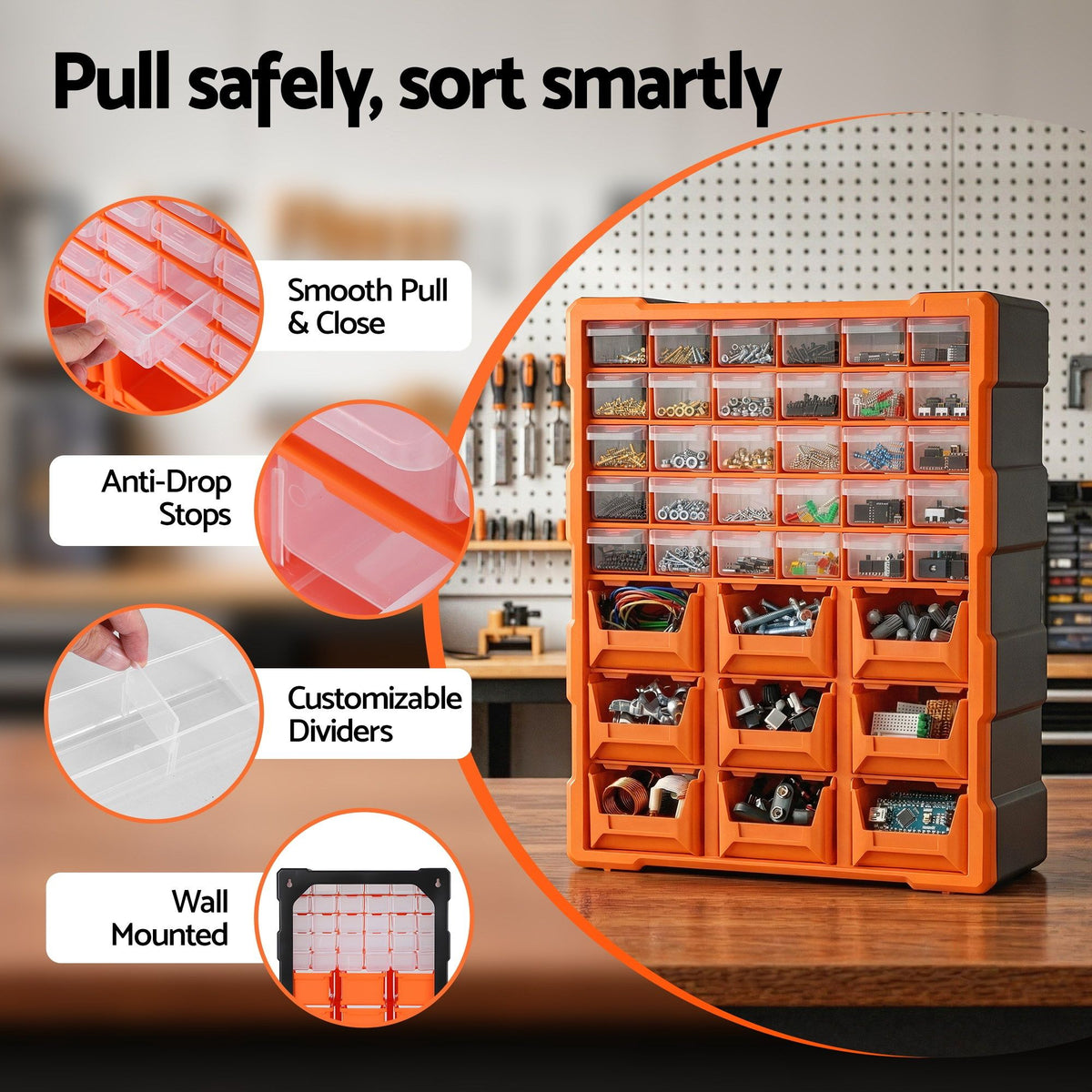 Tool Organizer 39-Drawer Hardware Cabinet Screw Storage Box Anti-Drop