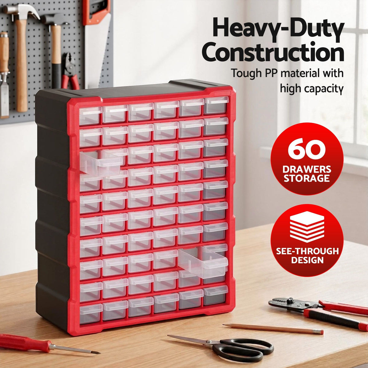 60-Drawer Tool Storage Cabinet, Anti-Drop Hardware Organizer Storage Box