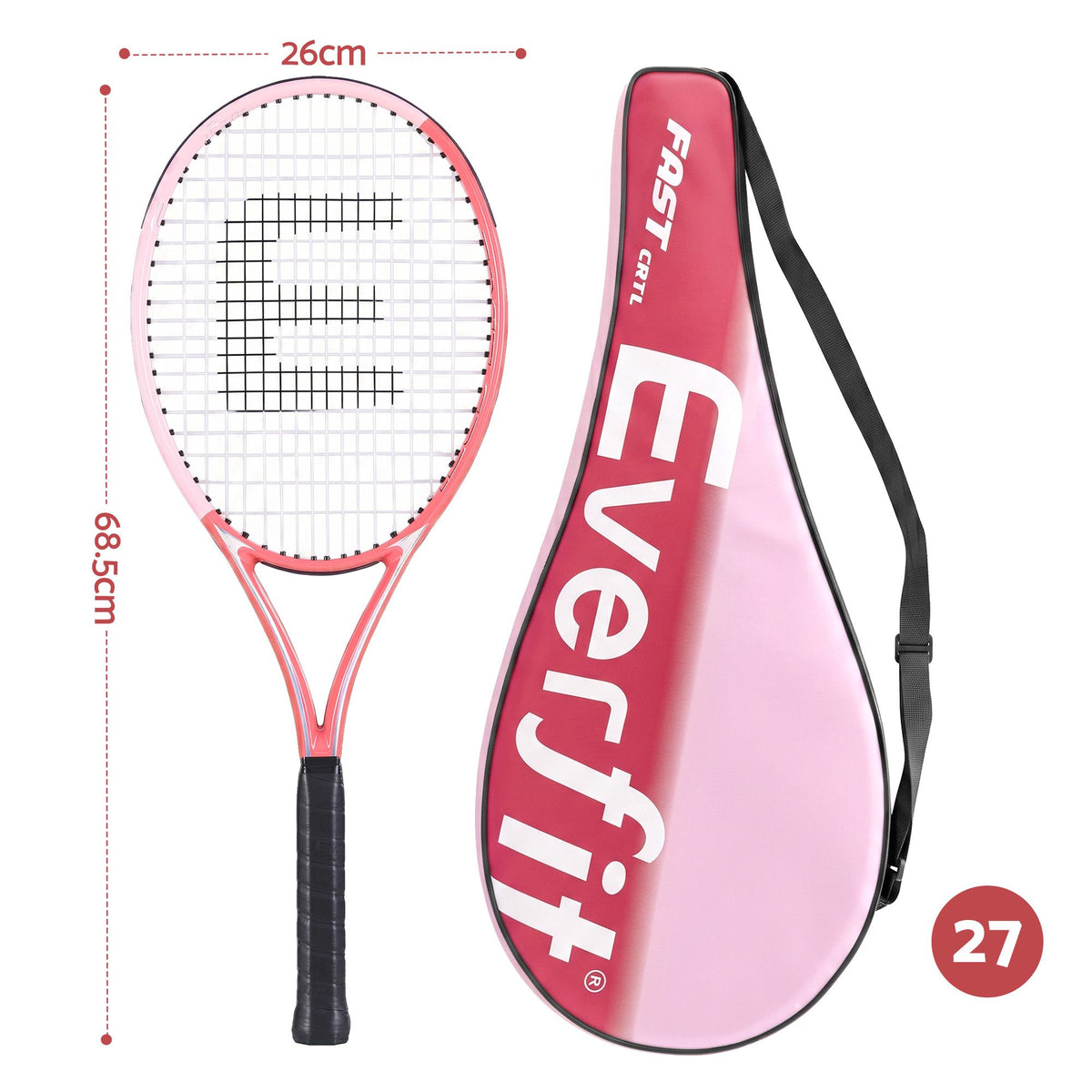 27 Inch Tennis Racket Lightweight Racquet for Beginner Adult Players Pink