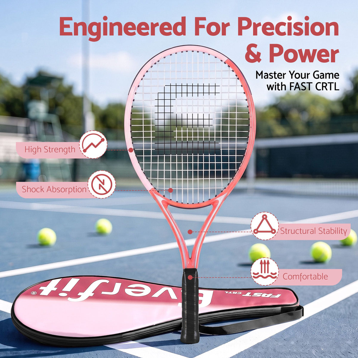 27 Inch Tennis Racket Lightweight Racquet for Beginner Adult Players Pink