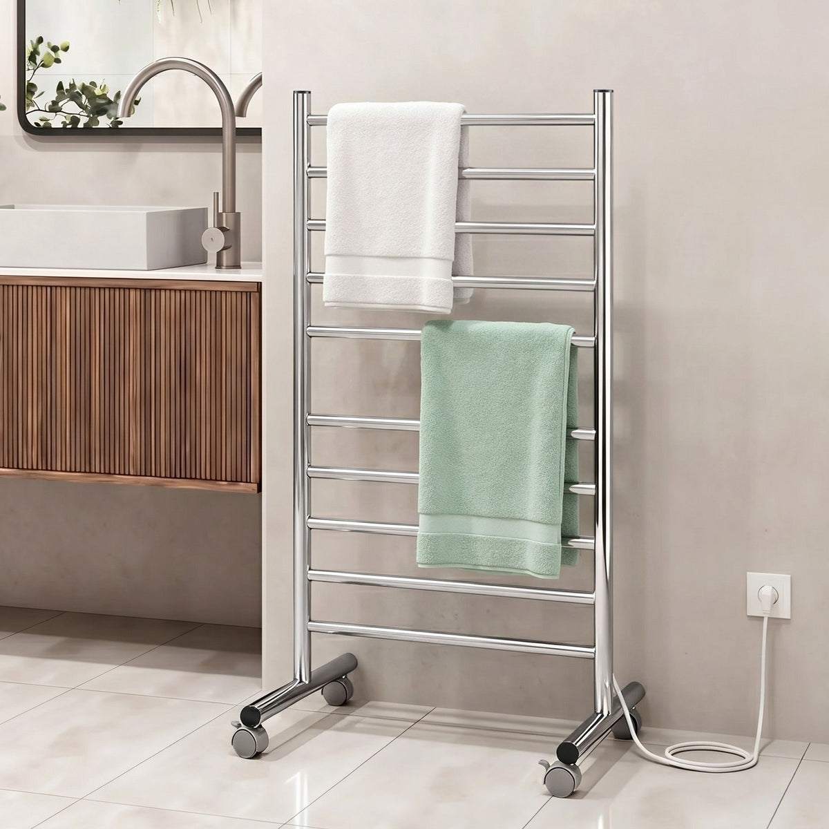 10-Bar Freestanding Heated Towel Rail 3-5 Mins Fast Heating Electric Towel Warmer for