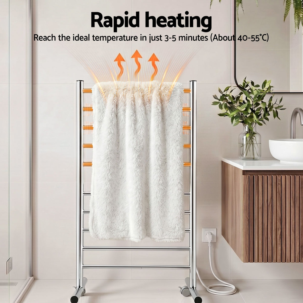 10-Bar Freestanding Heated Towel Rail 3-5 Mins Fast Heating Electric Towel Warmer for