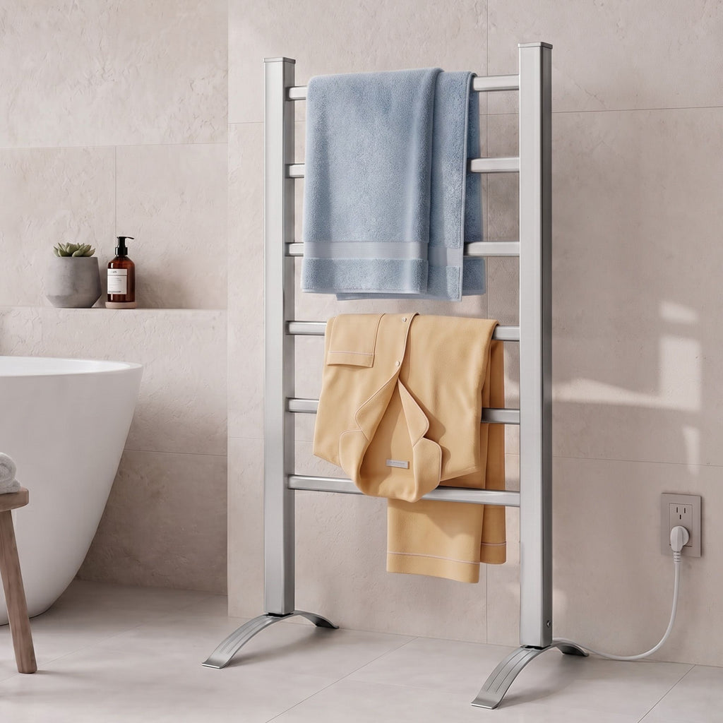 Electric Heated Towel Rail Rack 6 Bars with Timer Clothes Dry Warmer