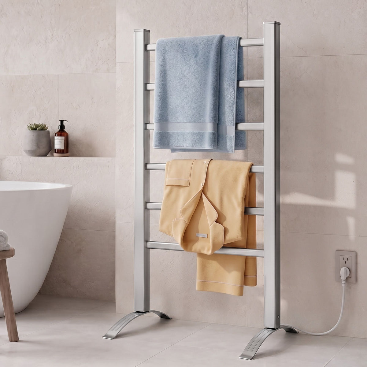 Electric Heated Towel Rail Rack 6 Bars with Timer Clothes Dry Warmer