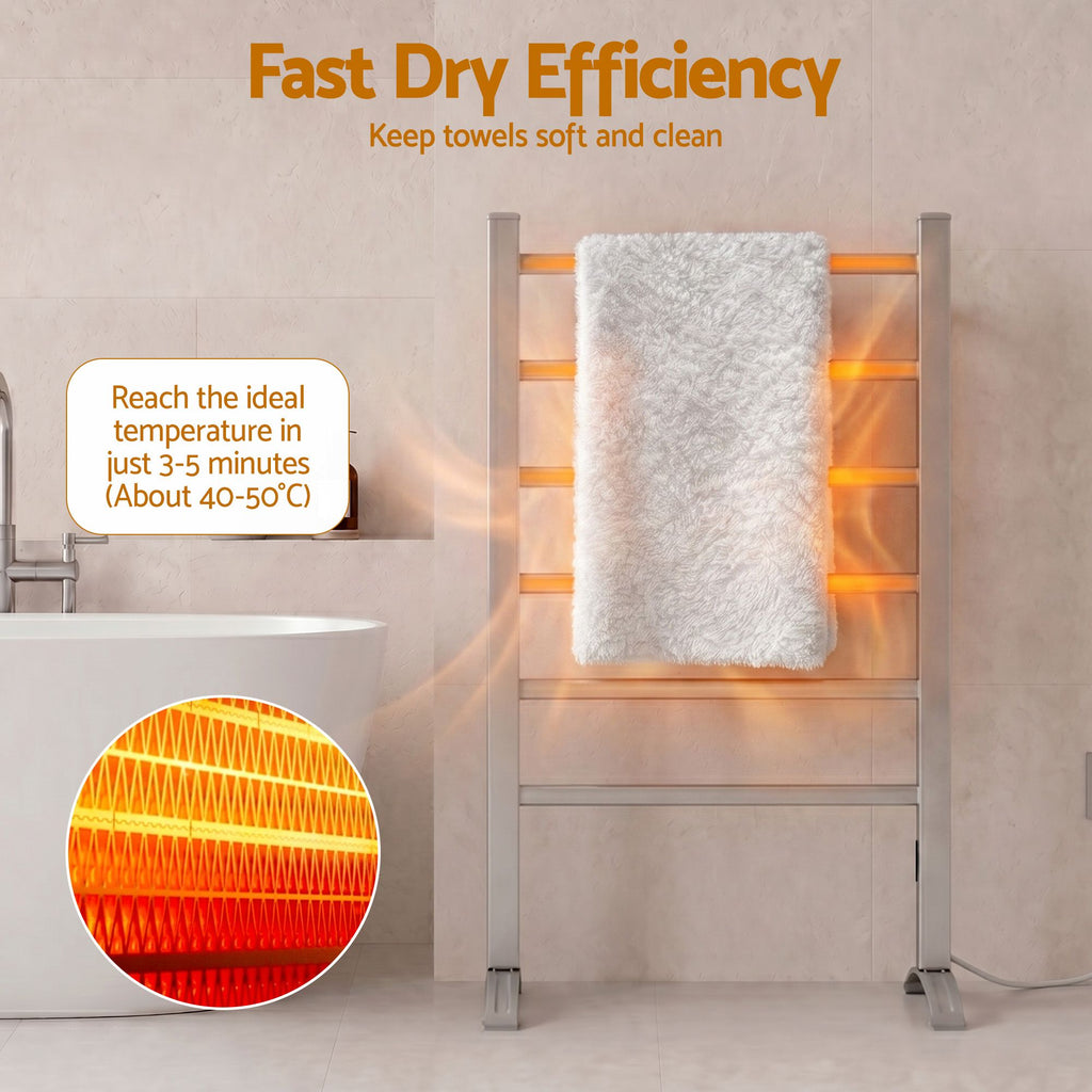 Electric Heated Towel Rail Rack 6 Bars with Timer Clothes Dry Warmer