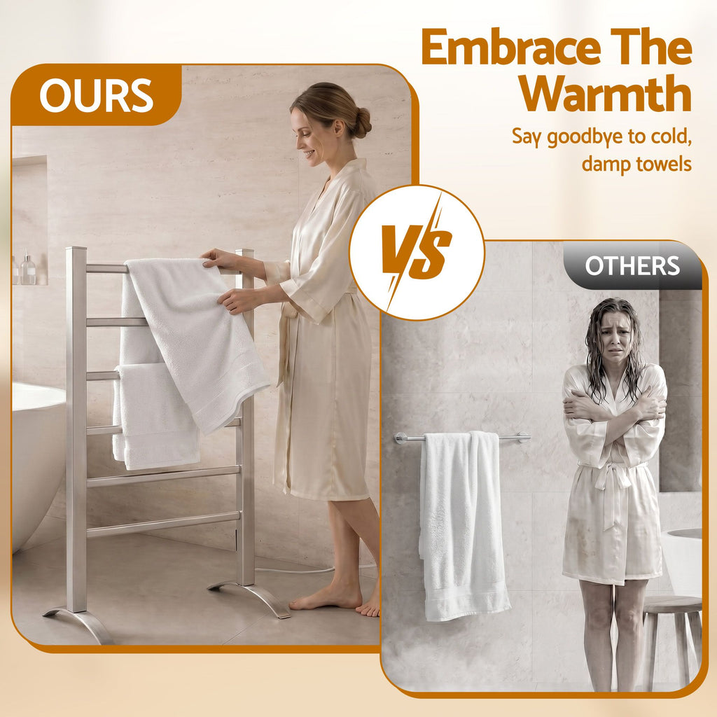 Electric Heated Towel Rail Rack 6 Bars with Timer Clothes Dry Warmer