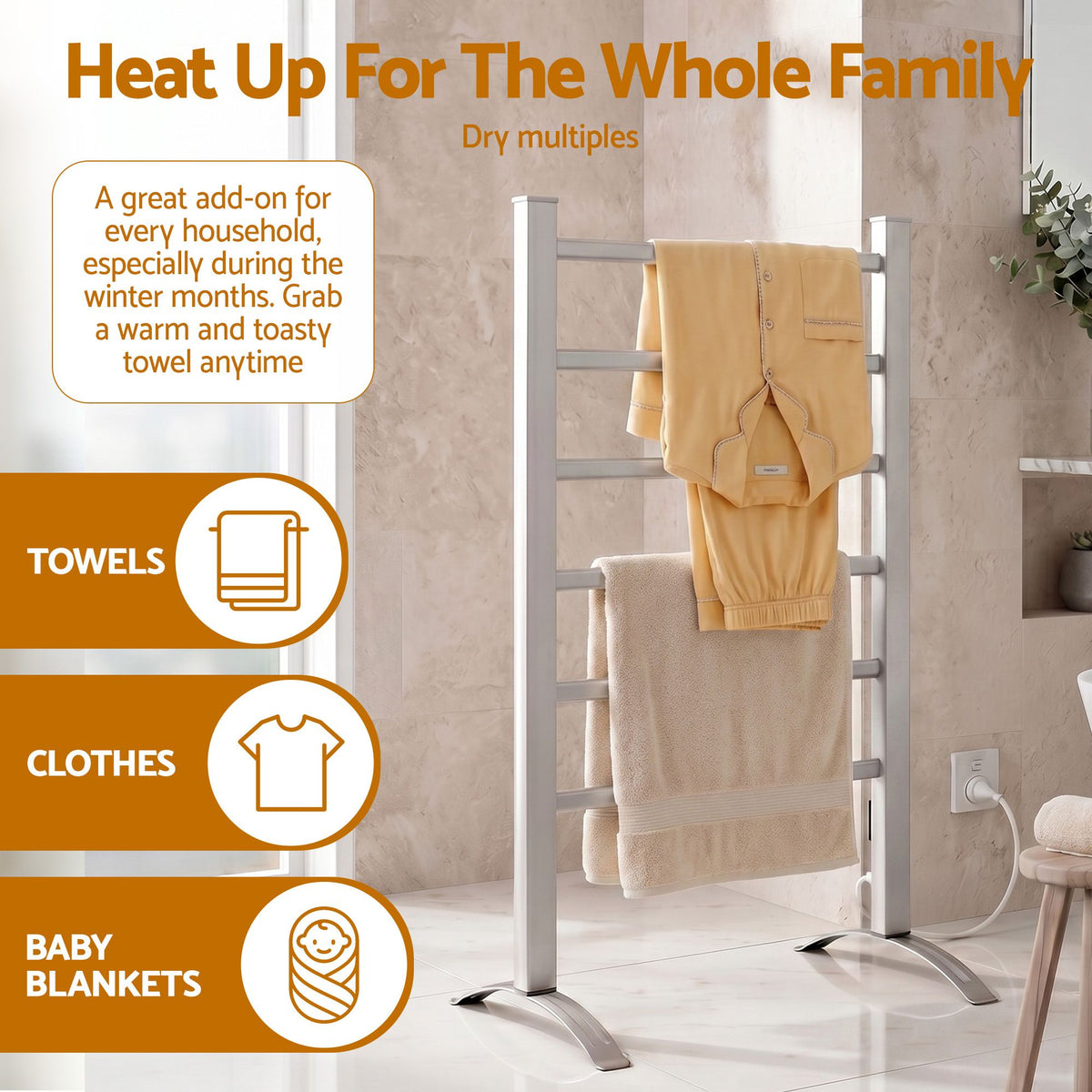 Electric Heated Towel Rail Rack 6 Bars with Timer Clothes Dry Warmer