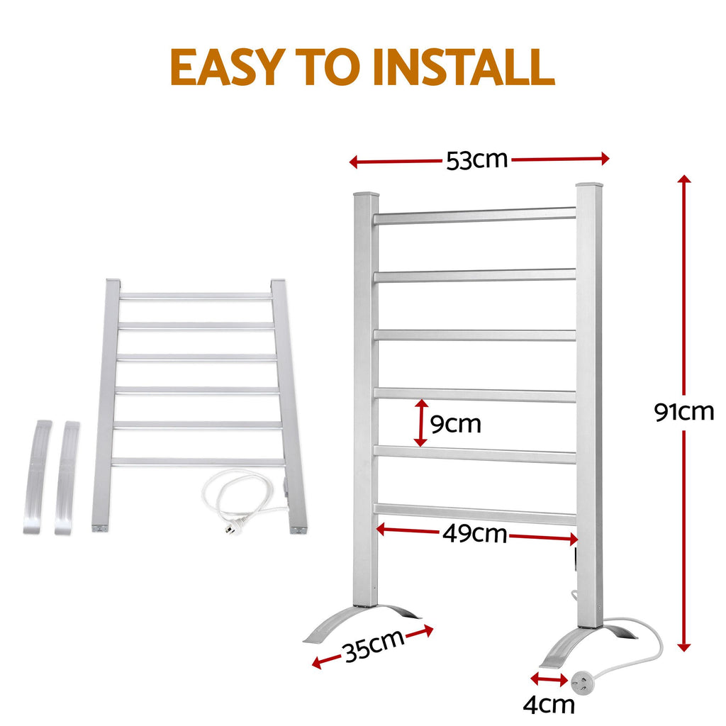Electric Heated Towel Rail Rack 6 Bars with Timer Clothes Dry Warmer