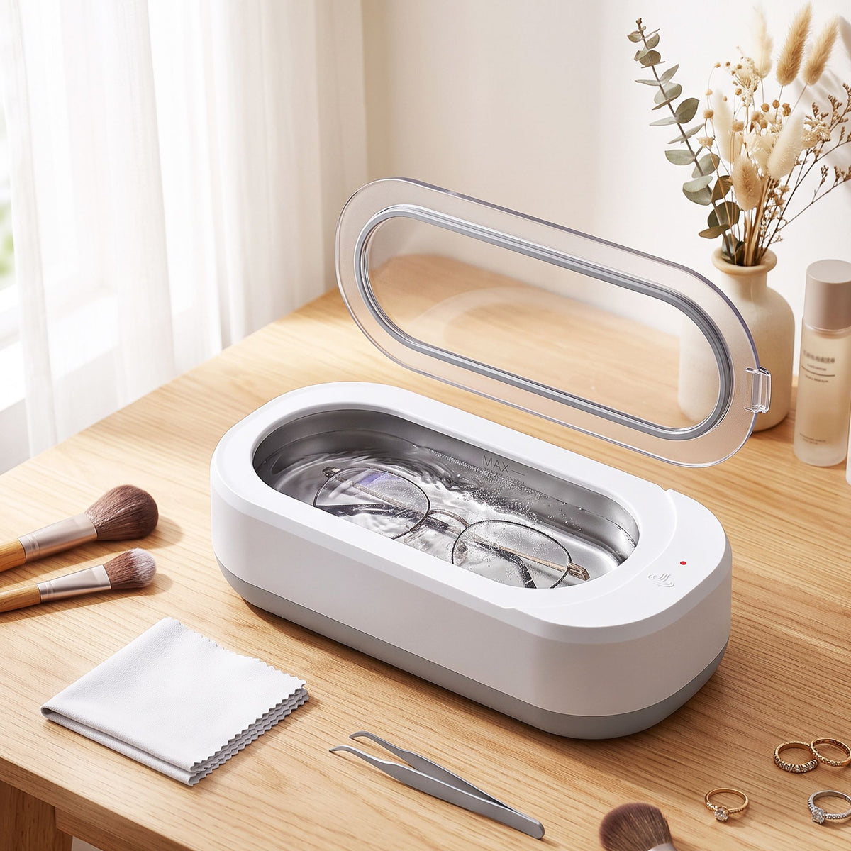 Ultrasonic Jewellery Cleaner 46kHz 400ml Cleaning Machine with Stainless Steel Tank White
