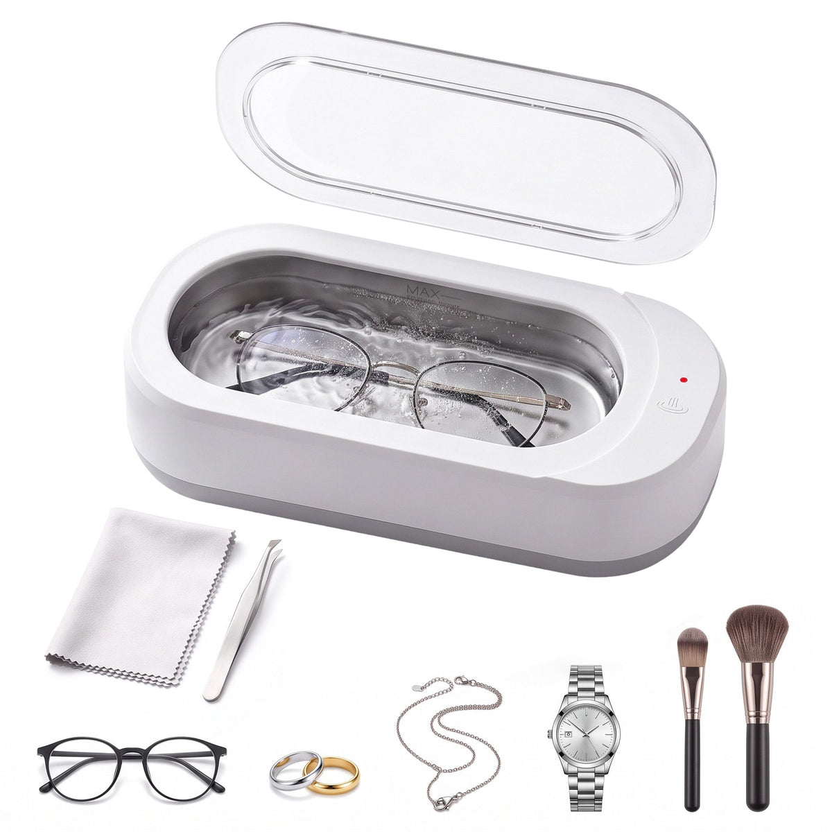 Ultrasonic Jewellery Cleaner 46kHz 400ml Cleaning Machine with Stainless Steel Tank White